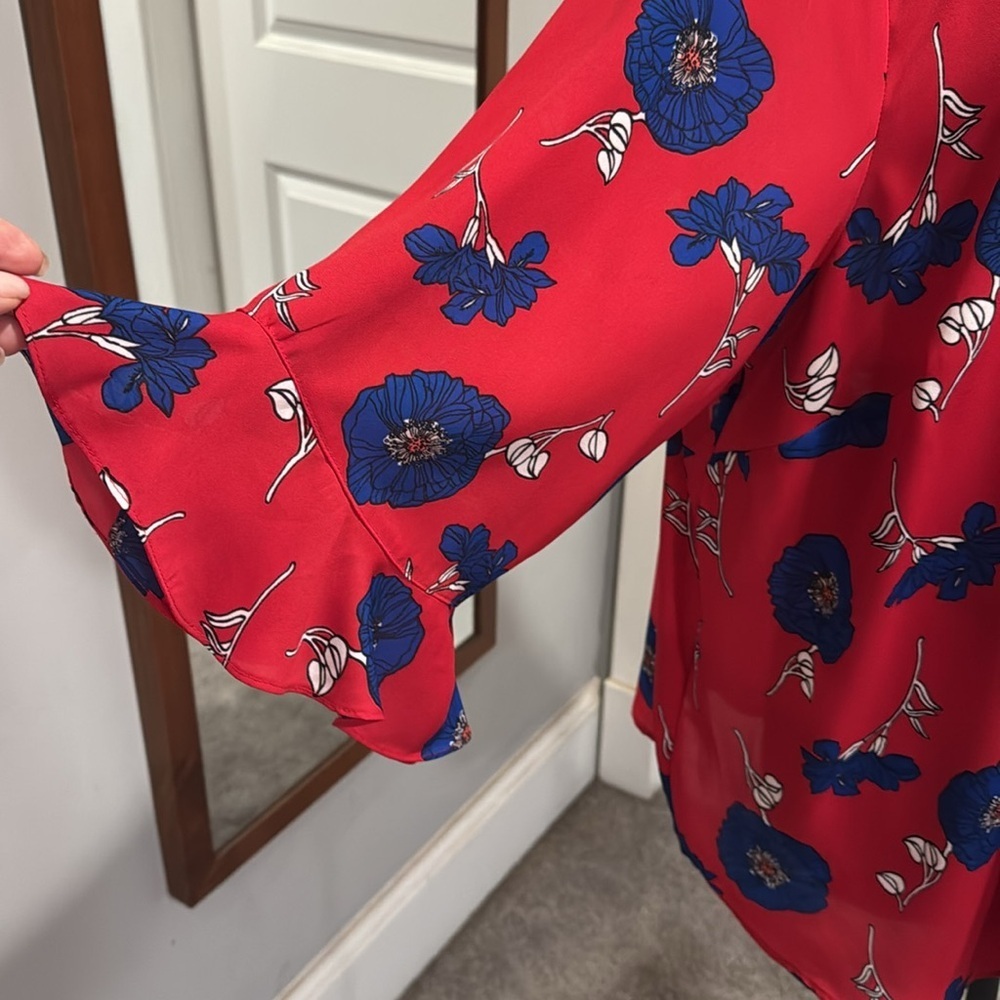 Liz Claiborne Patriotic Red White Blue Floral blouse plus size 2X - Picture 3 of 8